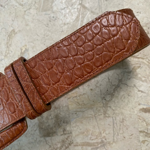 Vintage Classiques for Nordstrom Brown Genuine Leather Croc Embossed Belt 20079 - Picture 3 of 6